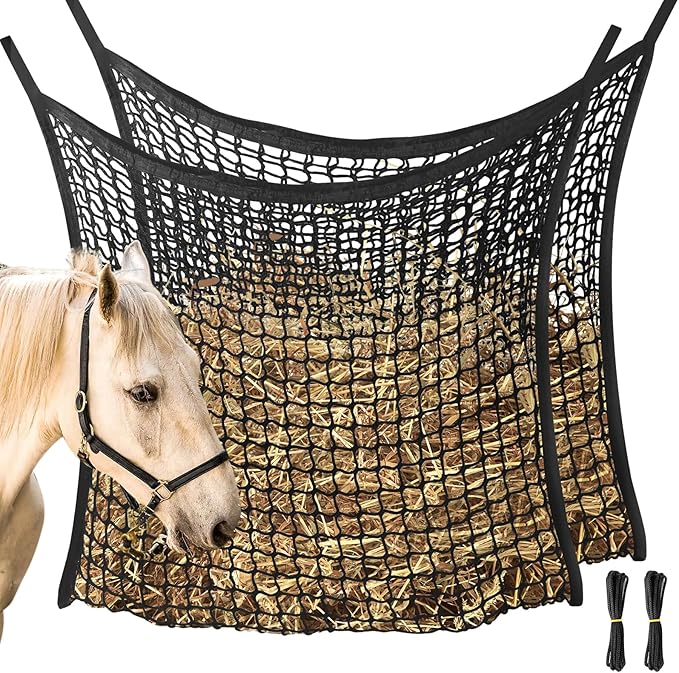 2 PCS Slow Feed Hay Net, Hay Bags for Horses with Large Capacity, Horse Feed Bag Easy to Hang, Hay Nets for Horses for Horse Feeder Full Day Feeding Horses Goat Stall Trailer (31.5" x 35.1")