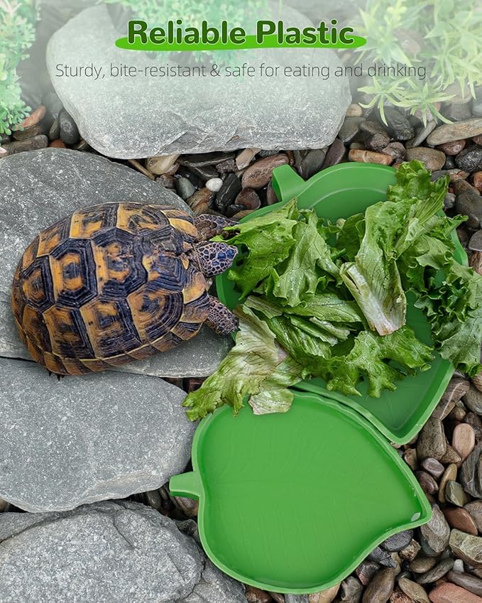 Pawfly 2 Pcs Leaf Reptile Water Dish, Reptile Water Bowl, Tortoise Habitat Accessories, Bearded Dragon Water Bowl, Pet Food Feeding Plate for Turtle Small Snake Lizard, 2 Sizes