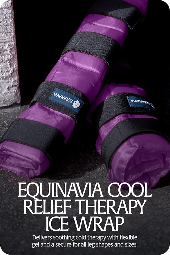 Equinavia Cool Relief Therapy Ice Boots Leg Wraps for Horses, Gel Pack with Adjustable Straps | 16.5" x 15.5" Single - Purple - Single - One Size