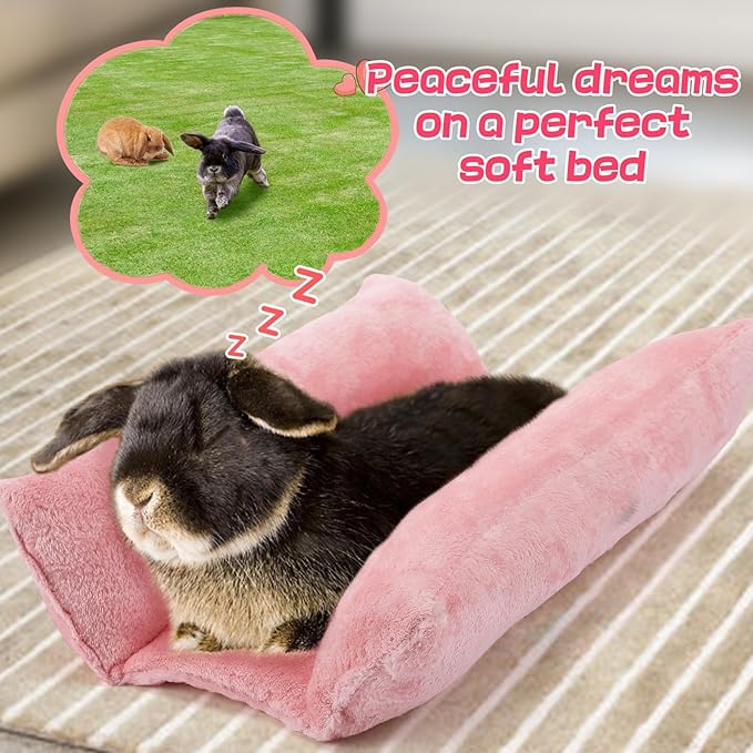 Alphatool 15.7" x 14" Soft Bunny Bed - Rabbit Bed, Warm Cuddle Cushion Plush Mat for Guinea Pig, Ferret, Small Animal - Pink