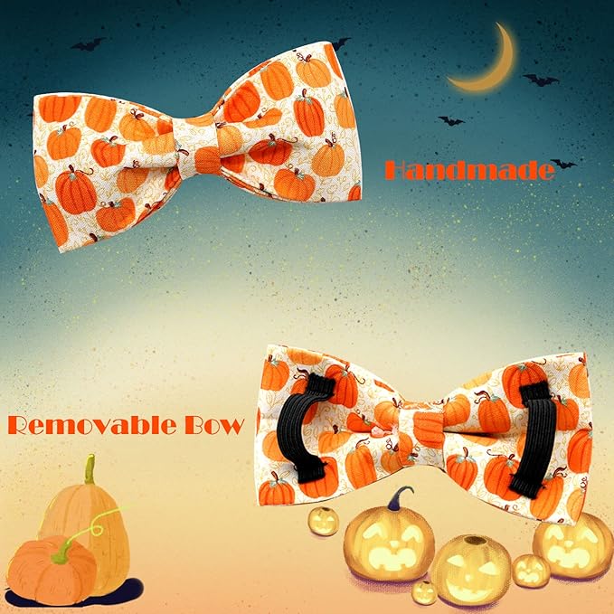 Dog Collar - Halloween Pumpkin Bowtie Dog Collar Gift Soft Bow Collar Pet Adjustable Metal Buckle Dog Collar for Large Dogs