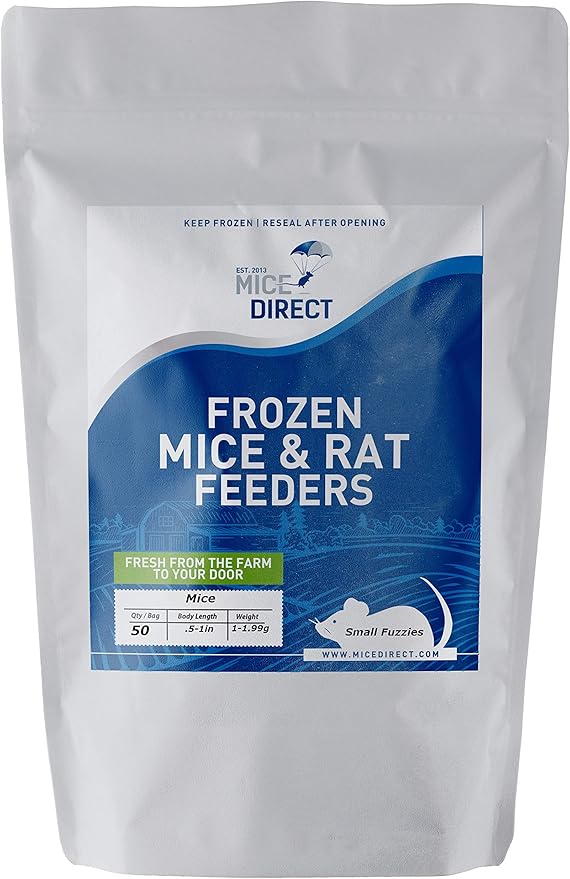 MiceDirect EST. 2003 50 Frozen Mice Small Fuzzie Feeders Snake Food for Juvenile Hognose Corn Milk (.5-1 in) (150 Grams Min)