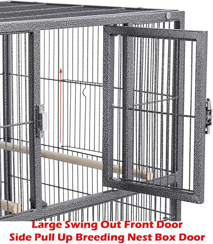 Combo Breeding Stacker Center Divided Breeder Bird Flight Double Rolling Cage with Side Breeding Nest Door (Black Vein, Single Stack)