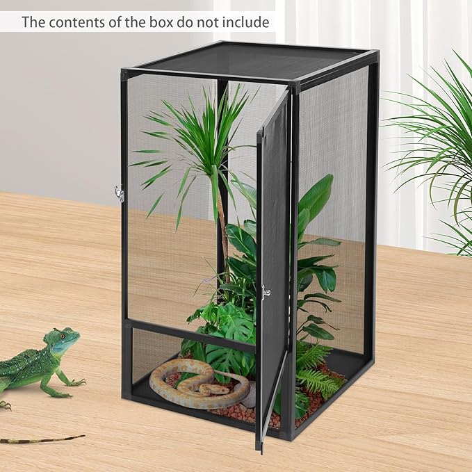 Reptile Terrarium 17.72" x 17.72" x 31.50" Vertical Metal Mesh Structure Enclosure with Hinge Door and Removable Top Mesh for Small Reptiles, Geckos, Frogs, Lizards, Snakes