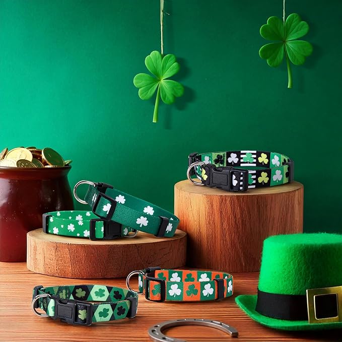 Native Pup St Patricks Dog Collar- Saint Patrick Green Shamrock Pet Collars- St. Patrick’s Lucky Irish- Cute Boy Girl Puppy Gift- Adjustable for Small, Medium, Large Breeds (Shamrock, Large)