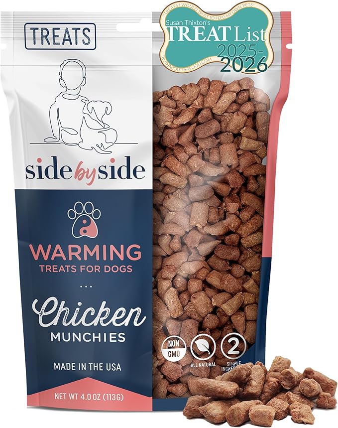 Side by Side Chicken Munchies - Warming Freeze-Dried Dog Treats - Ideal Dog Training Treats, Snack or Reward - Made of Whole Raw Ingredients, Free of Artificial Additives - USA Made (4oz., Pack of 2)