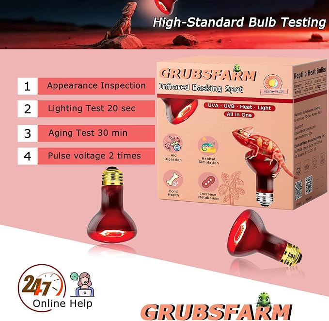 Reptile Red Heat Bulb 75W – Infrared Night Lamp for Lizards and Snakes, 2000H Lifespan, E26 Socket