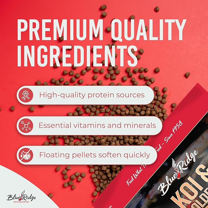 Blue Ridge Koi Fish Food 5lb - Cool Water Wheat 3/16", Fall and Winter Floating Pond Pellets, Ponds Fish Food
