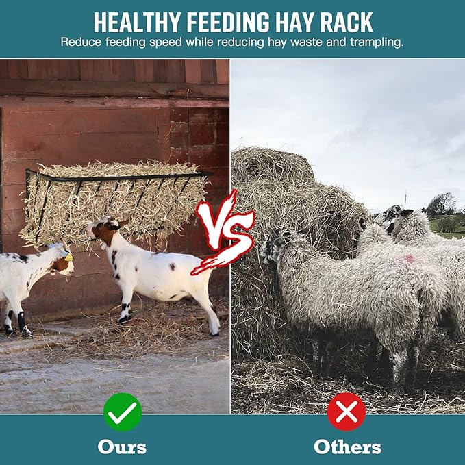 Hay Feeder for Horses,35.5'' Long Hay Rack with 20 Gallon Large Capacity,Heavy Duty Steel Wall Mounted Hay Feeder Rack for Horses,Goats,Sheep in Stable and Farm