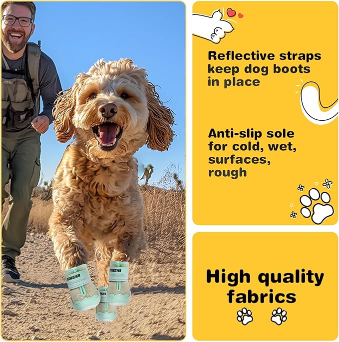 Hcpet Dog Shoes for Large Dogs, Breathable Dog Booties for Small Medium Dogs, Anti-Slip Dog Boots & Paw Protectors for Hot Pavement Winter Snow Hiking with Reflective Straps Green Size 2