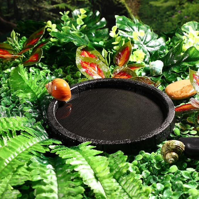 Popetpop 2 Pcs Reptile Feeding Dish: Plastic Turtle Food Bowl, Reptile Food Dish for Tortoise, Leopard Gecko, Lizard, Bearded Dragon, Snake Drinking and Eating (Black, 6.9 Inch)