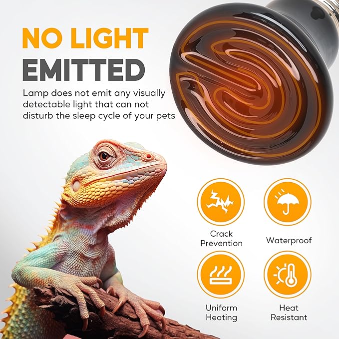 HealSmart 50W Mini Reptile Heat Lamp Ceramic Heat Emitter, No Light Emitting Heat Bulbs, Suitable for Snake/Lizard/Spider, Plant Growth and Incubating Chicken, 2-Pack