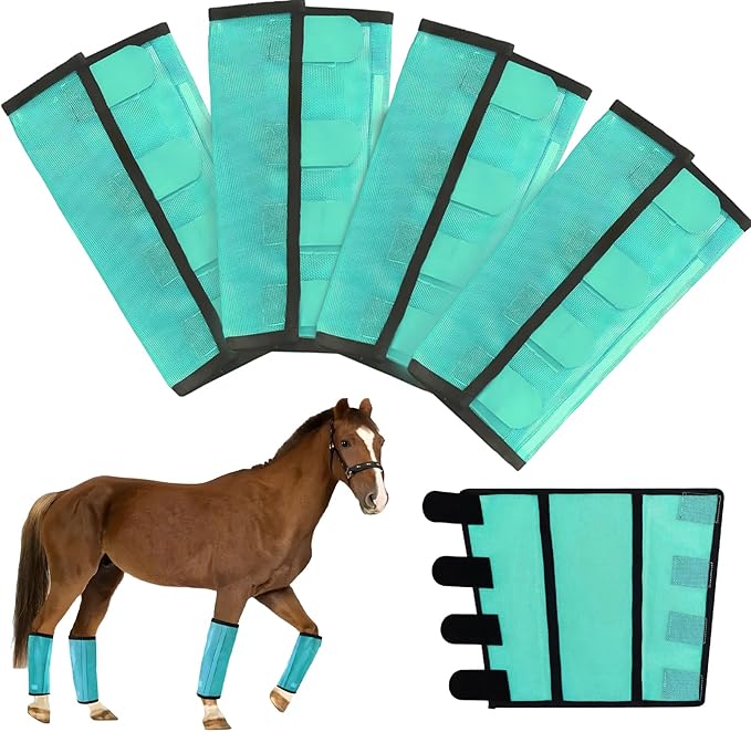 Mesh Horse Fly Boots Set of 4，Adjustable and Universal Loose Fitting & Non-Slip Horse Fly Leggings for Horses,Reduce Stressful Stomping (Green)
