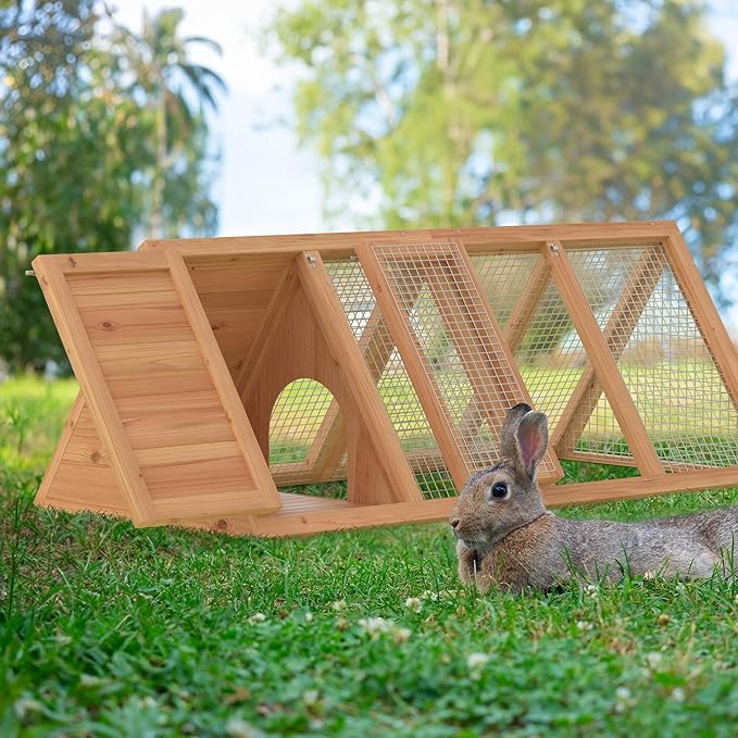 GOJOOASIS Chicken Coop for 2 Chickens Small Rabbit Hutch Quail Coop Wooden Bunny Cages Outdoor Chicken House w/Ventilating Wire (Wood)