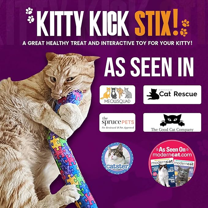 Kitty Kick Stix 15" Catnip Kicker Toy – Set of 2 | Handmade in USA | Interactive Cat & Kitten Toy | Durable Kicker Packed with 100% Potent Catnip for All Breeds (Mystery Choice)