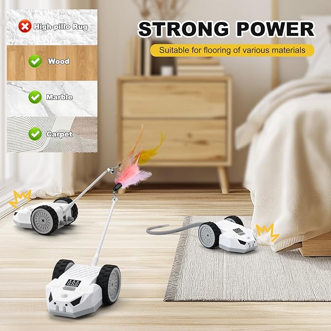 Interactive Cat Toys for Indoor Cats - Smart Moving Electric Mouse with Remote Control, Feather Tail, and Rechargeable Battery - Automatic Play for Bored Kittens & Adult Cats & Daily Exercise