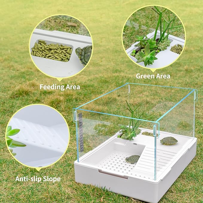 Scratch-Resistant Acrylic Turtle Tank (15.7×11.8×10 Inch) with Water Filter - Durable Reptile Habitat for Aquatic/Terrestrial Pets, Baby Turtles & Fish | Anti-Scratch Clear Terrarium Aquarium Combo