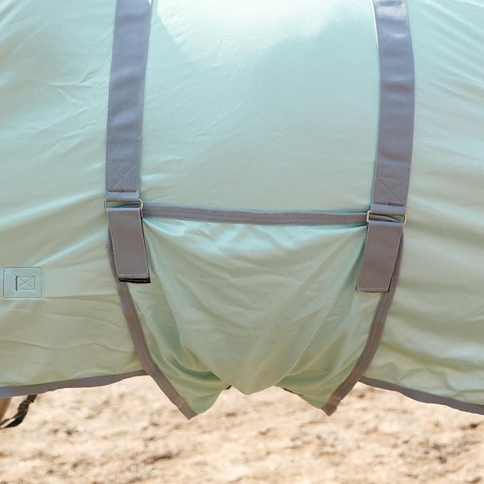 Horse Fly Sheet with Detachable Neck Cover & Belly Wrap, Adjustable Fly Sheet for Horses, Ventilated Airflow Mesh Equine Cooling Summer Flysheet Green 84