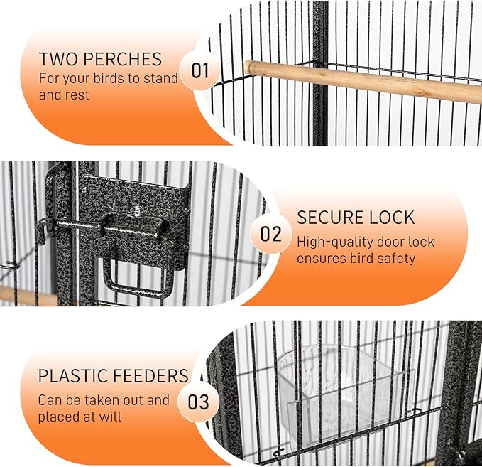VINGLI 53-inch Large Bird Cage with Rolling Stand, Durable Wrought Iron Parakeet Cage with Slide Out Tray, Black Bird Cages for Parakeets/Lovebird/Cockatiels/Budgies and Other Small/Medium Birds