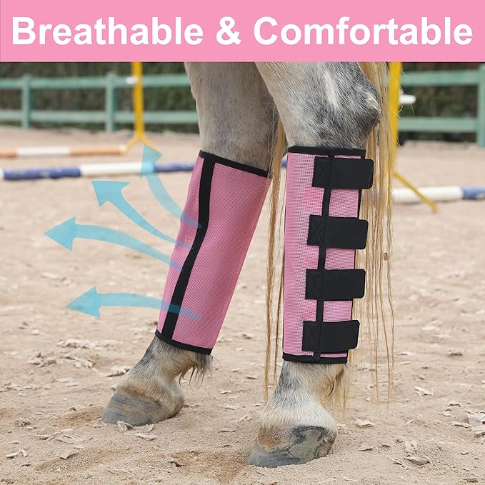 Adjustable Horse Fly Boots Set of 4, Breathable Mesh Fly Boots for Horses, Equine Leg Protection Reduce Stomping, Horse Leggings Leg Guards