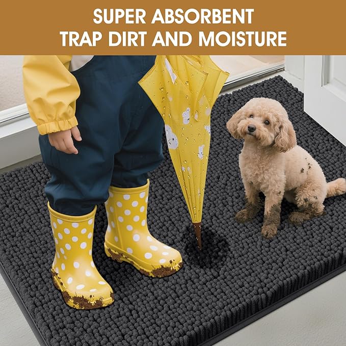 IM HOME 48" x 38" Dark Grey Dog Door Mats for Muddy Paws, Chenille Absorbent Dog Mat, Non Slip Heavy Mud Mat for Dogs, Soft Pet Bed Mat for Entryway, Mud Paws, Inside Floor