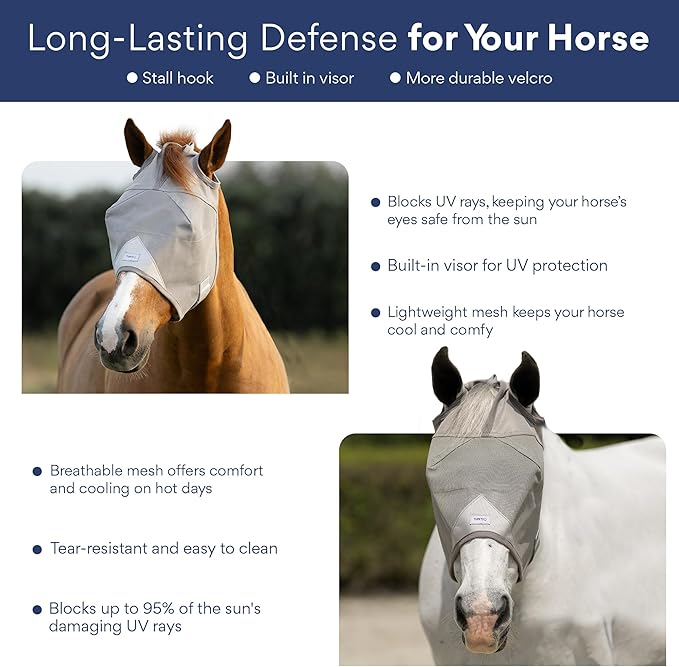 Plus-Size Horse Mask Without Ears - 95% UV Eye Protection - Built-in Visor - Breathable, Lightweight Mask - Adjustable Fit for Comfort Horse (Large Size)