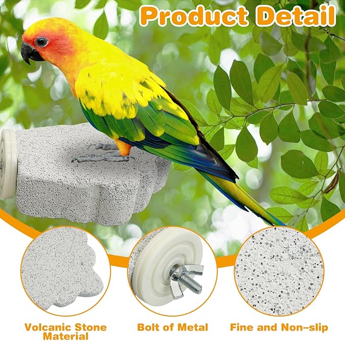 PINVNBY 4 PCS Bird Perches Calcium Parrot Perch Stand Bird Beak Grinding Stone Foot Claws Trimmer Parrot Chewing Toys Bird Cage Accessories for Budgie Cockatiel Conure Lovebird Finch