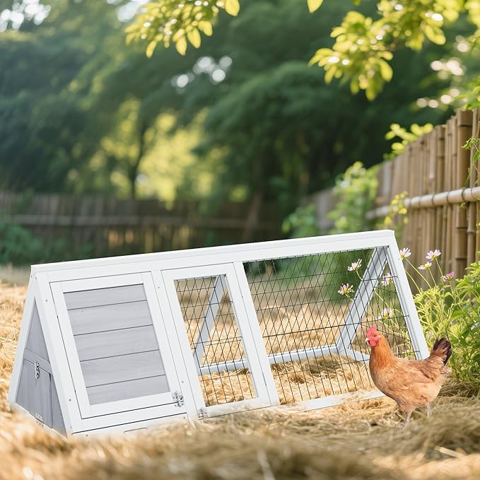 Chicken Coop for 2 Chickens Small Rabbit Hutch Quail Coop Wooden Bunny Cages Outdoor Chicken Comes with Tray (Wood) - TenaoVilleux