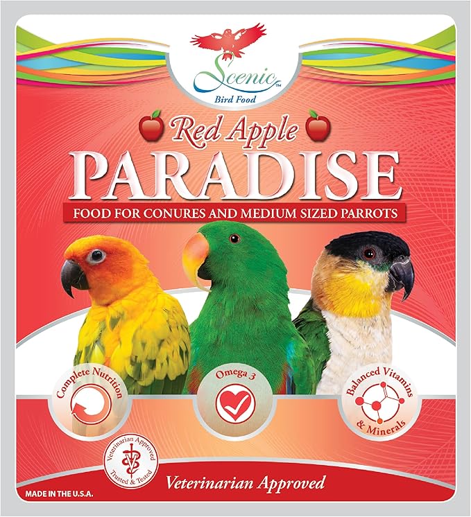 Scenic Apple Paradise Premium Parrot Food - Apple & Natural Flavors, High Protein, Low Iron Conure Bird Food, Eclectus & Other Small Pet Parrots, Omega 3, Vitamins & Minerals, 2 LB (Pack of 2)