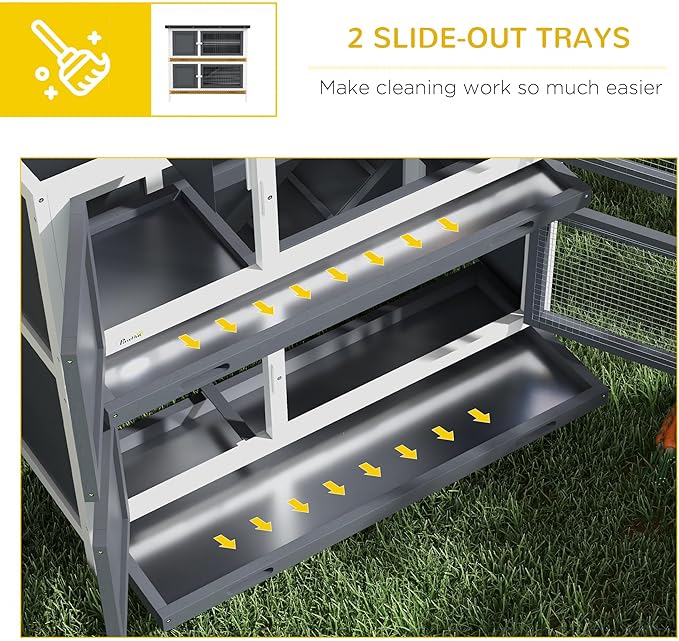 PawHut Wooden Bunny Rabbit Hutch, Small Animal Habitat with Ramp, Removable Tray & Weatherproof Roof, Indoor/Outdoor, Grey