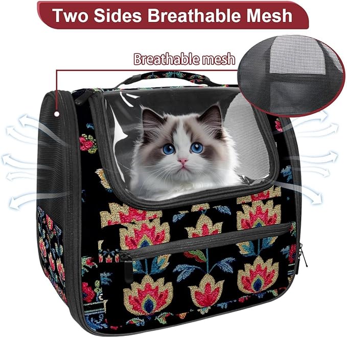 Dog Carrier Backpack for Small Pets - Cat & Dog Backpack for Hiking, Camping or Travel, Motifs African Boho Paisley Floral (20)