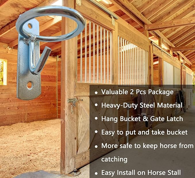 Horse Feed Bucket Hook,Water Bucket Holder Hanger for Horse Stall/Stable Supplies (2 Pack)