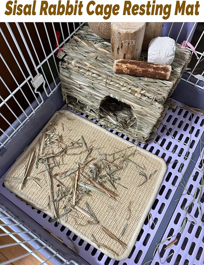 Rabbit Scratcher Mat 4 Pack Natural Sisal Bunny Scratching Mats, Small Animal Scratch Pad Rug for Indoor Grinding Claw Pad for Guinea Pigs Chinchillas (Beige)