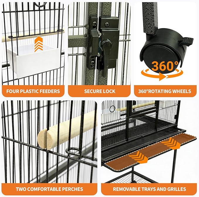 Large Bird Cage, 54" H Big Bird Cage with Stand for Parakeets Parrots Conures Lovebird Cockatiel Black