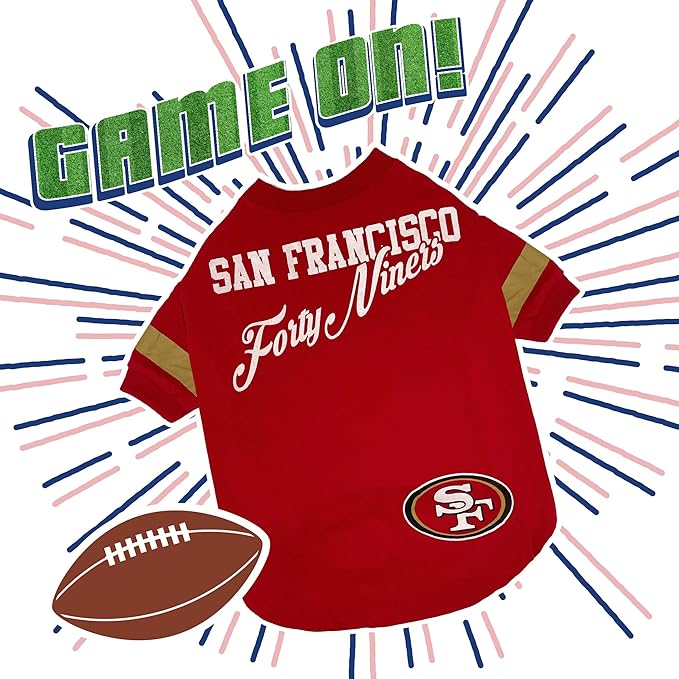 NFL San Francisco 49ers T-Shirt for Dogs & Cats, Large. Football Dog Shirt for NFL Team Fans. New & Updated Fashionable Stripe Design, Durable & Cute Sports PET TEE Shirt Outfit