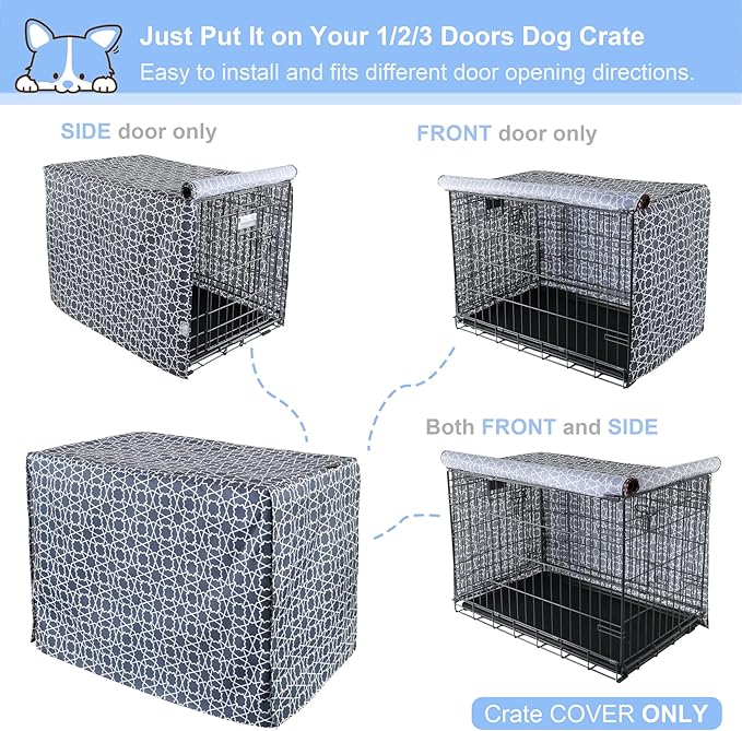 Explore Land Pattern Dog Crate Cover for 42 Inches Wire Cage, Heavy-Duty Polyester 1 2 3 Doors Standard Metal Pet Kennel Enclosure (Morocco)