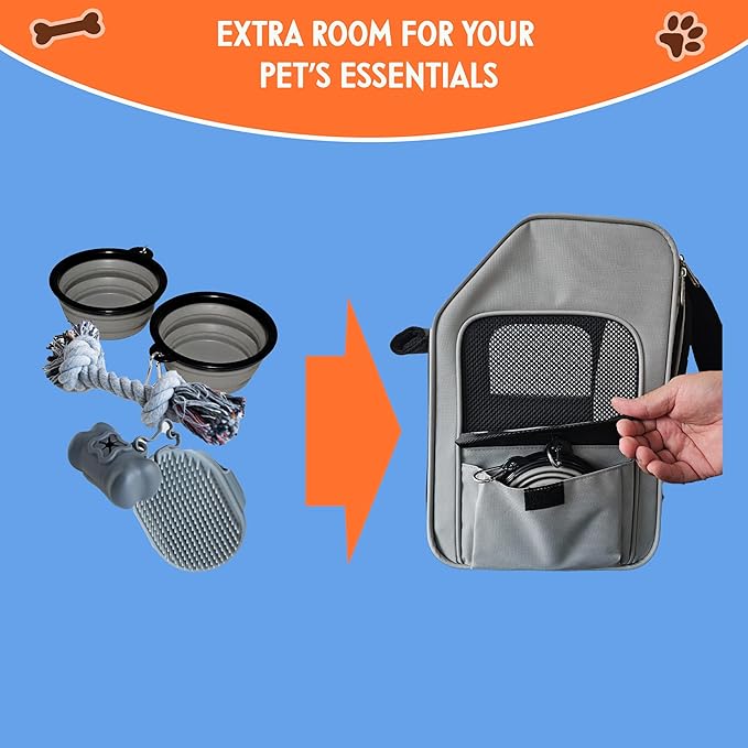 Expandable Pet Backpack Carrier – Dog & Cat, Bonus 2 Collapsible Pet Bowls, Travel Bag with 4-Way Entry, Mesh Windows, Storage Pockets, Secure Zippers, Washable Cushion