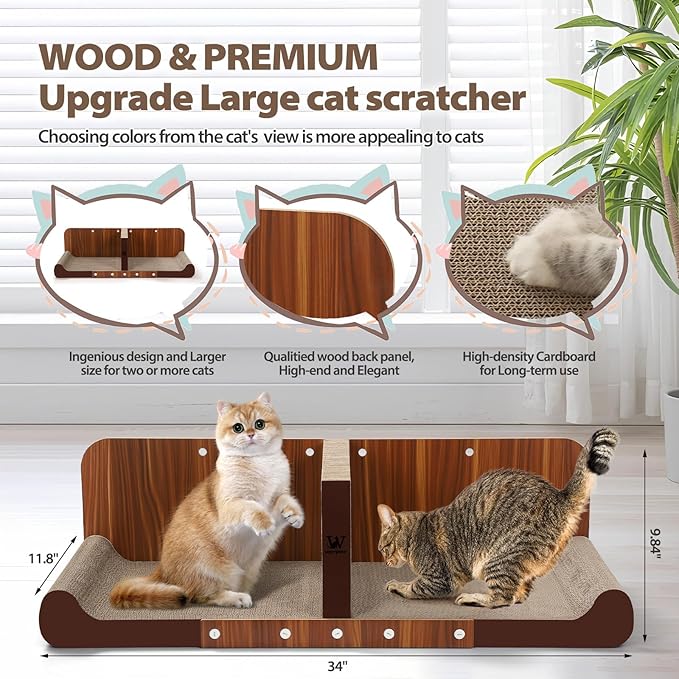 34 Inch Cat Scratcher Bed, Upgraded Cardboard Scratching Pad, Extra Large Cat Scratchers for Indoor Cats, Convertible Vertical Cat Scratching Board Furniture Protector