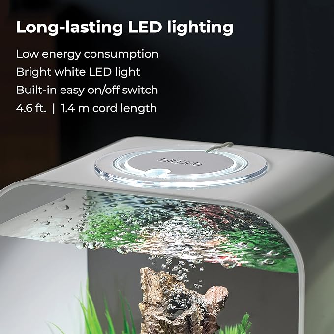 biOrb Life 15 Acrylic 4-Gallon Aquarium with White LED Lights Modern Compact Tank for Tabletop or Desktop Display, Black