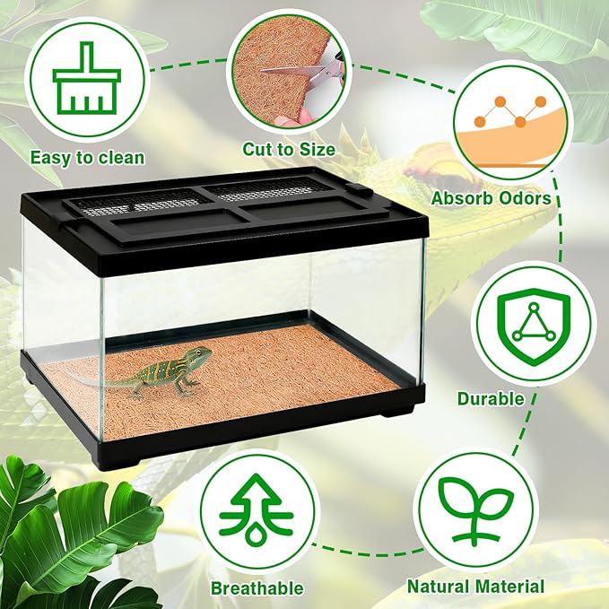 Halatool 2Pack Reptile Carpet 12” X 30” Coconut Fiber Mat for 20 Gallon Reptile Tank Thick Terrarium Bedding Cage Liner Tortoise Habitat Accessories for Turtles Lizard Bearded Dragon Leopard Gecko