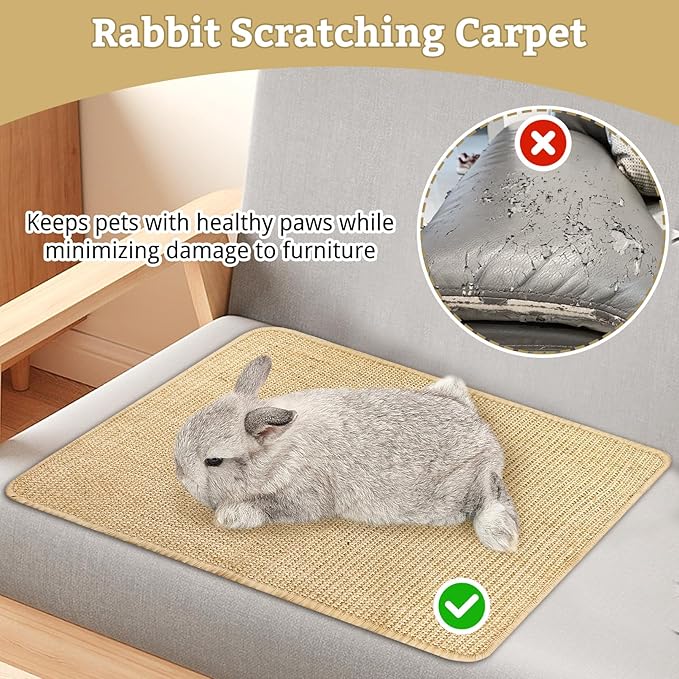 kathson Rabbit Scratching Pad 2 Pcs Natural Sisal Bunny Scratch Mat, Small Animals Nail Scratcher Guinea Pigs Grinding Claw Rug Pet Cage Flooring for Biting Sleeping Nesting (15.75 * 11.8 in)