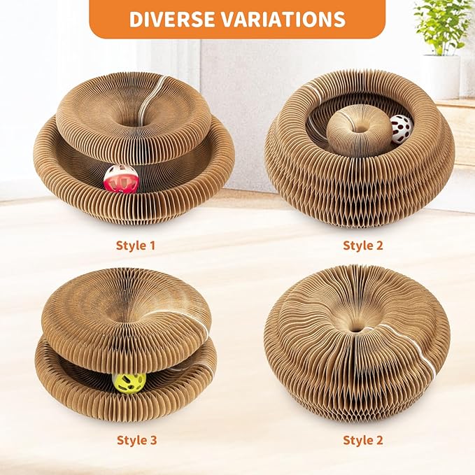 Collapsible Cats Cardboard Scratcher Interactive Pet Toys for Indoor Cats with Ring Ball Magnetic Kitten for Chase Scratch Paw