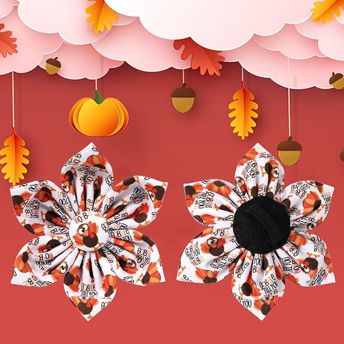Thanksgiving Dog Collar with Flower, Turkey Cotton Flower Collar for Puppy Girl Dog or Cat, Autumn Flower Collar with Durable Metal Buckle, Thanksgiving Pet Collar, S, Neck 10-16in