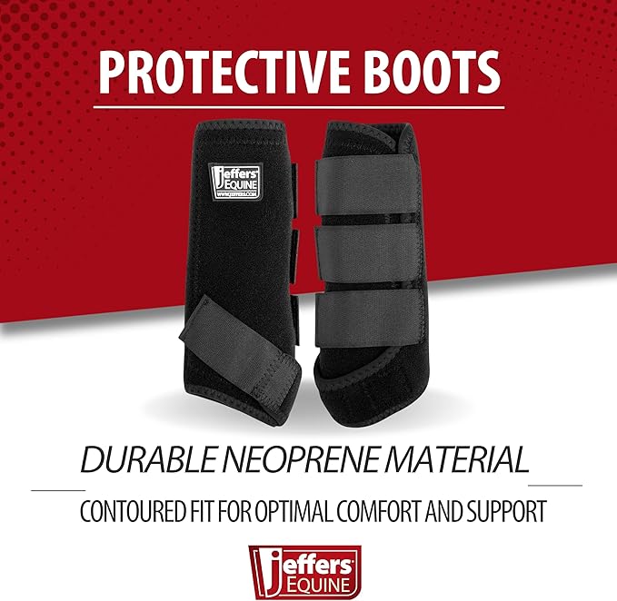 Jeffers Equine Protective Horse Boots 1 Pair Black - Safe Neoprene Leg Guards & Comfortable Fit, Durable Strap Closures, Front & Hind Support, Equestrian Accessories for Travel & Riding - Large