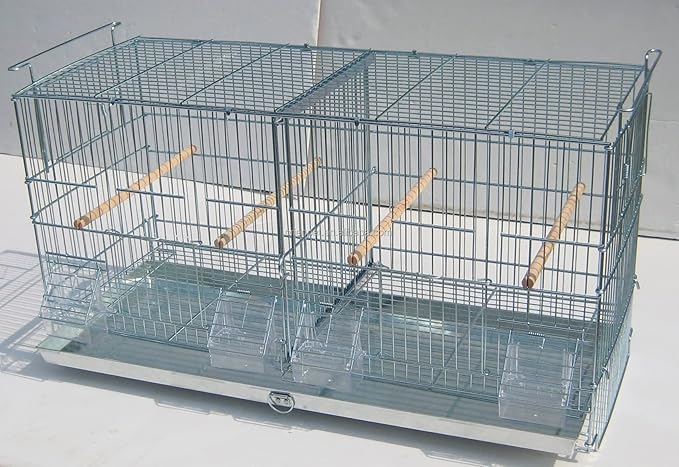No Rust Stainless Galvanized Zinc Plated 4 of Stack and Lock Double Breeder Breeding Bird Flight Cage with Removable Divider and Breeder Doors 26.5" x 11" x 15"H