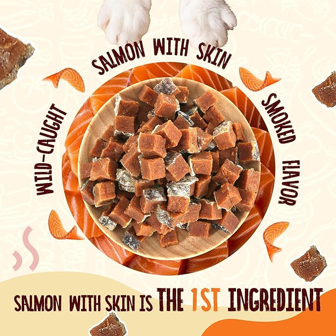 PAWUP Salmon Dog Treats, Healthy Salmon Bites, Dog Jerky Training Treats with Taurine, Rich in Omega-3, 12oz (Smoked Flavor)