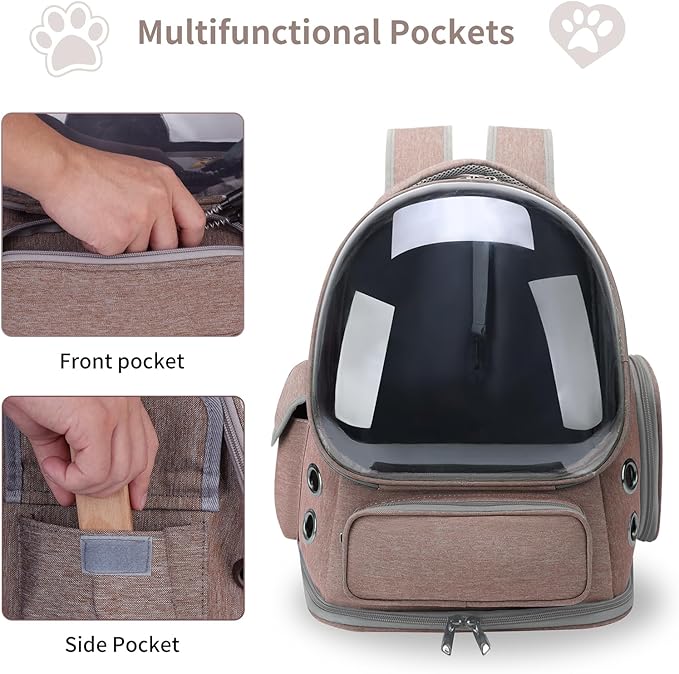 Cat Backpack Carrier for Cats and Small Dogs, Breathable Cat Bubble Backpack, Airline Approved Pet Travel Carrier for Hiking Camping Outdoor(Brown)
