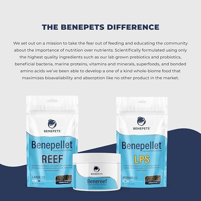 Benepets BeneReef Powder Complete Reef Nutrition - Optimize Coral Growth, Color & Regeneration, Max Nutrient Absorption, Prebiotics & Probiotics, Coral & Fish Food - 40 Grams