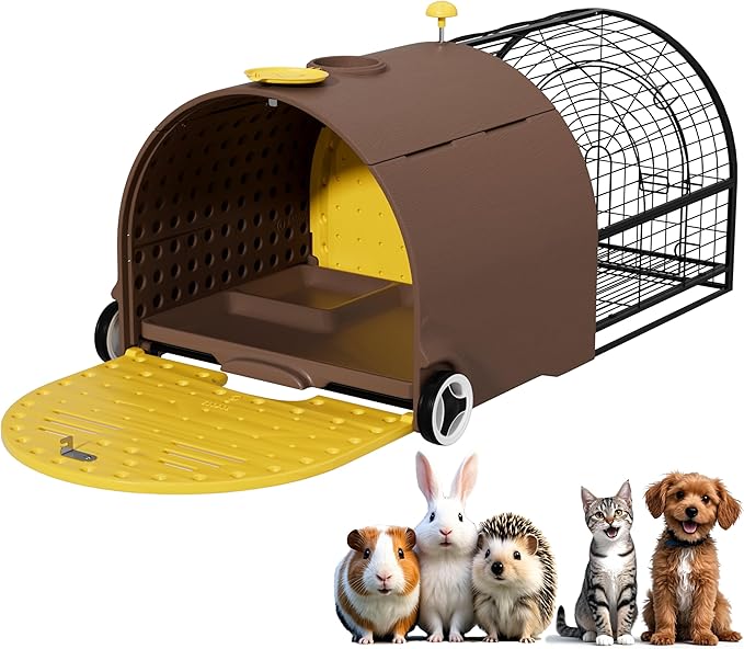 Durable Plastic Rabbit Hutch Bunny Cage Indoor Outdoor Guinea Pig Cage with Waterproof Shell, Easy Tray, Separable Hutch, Revolving Doors, Smooth Wheels
