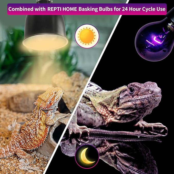 Reptile Heat Lamp 100W Combo Pack, Day and Night Basking Spot Bulb for Amphibian Includes Black Heat Lamp UVA Daylight Heating Light